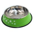 Imagen secundaria del producto Comedero Estampado Huesitos Para Mascotas. Comedero para mascotas redondo, cuenta con estampados en los costados. Material: Acero inóxidable Color: Rosado, verde, azul, naranja, rojo Disponible: Razas pequeñas. Medidas: Largo 29 cm* Ancho 7 cm