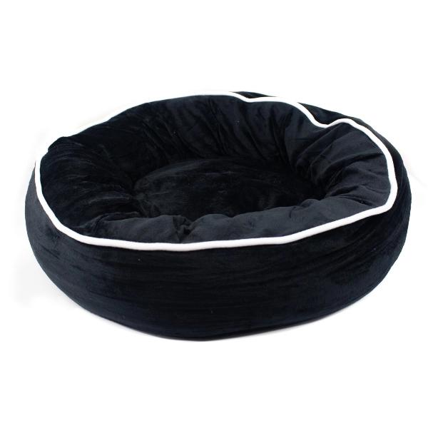 Imagen que muestra el producto Cama Redonda. Cama redonda tipo cuna para mascotas. Material: Poliéster Color: Negro, café, lila. Disponible: Razas pequeñas y medianas.