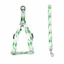 Imagen que muestra el producto Arnes Con Correa Plana Para Mascotas. Arnés para mascotas cuenta con hebillas ajustables, broche de seguridad y anillos tipo D para fijar la correa. Material: Poliéster, metal Color: Azul, rosado, amarillo, verde Disponible: Razas pequeñas y medianas.