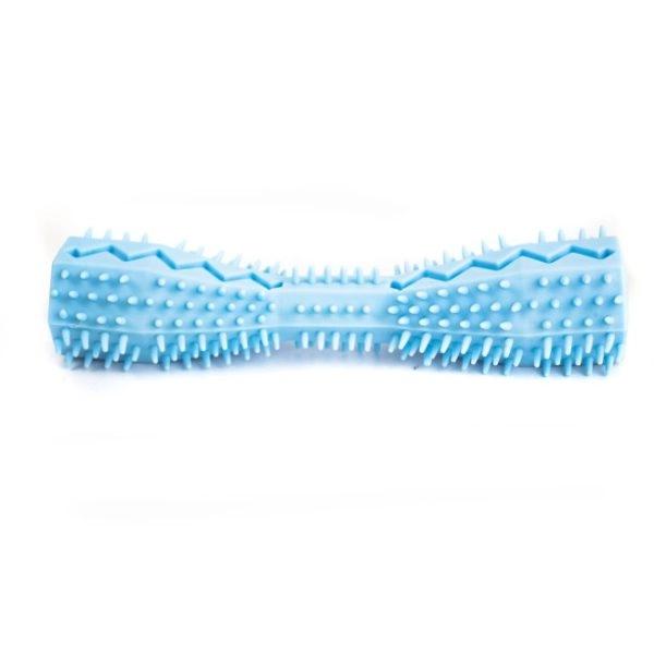 Imagen que muestra el producto Juguete Mordedor Mascotas. Juguete mordedor con orificios en los costados para premios. Material: Plástico Color: Rosa, verde, azul Disponible: Razas pequeñas y medianas