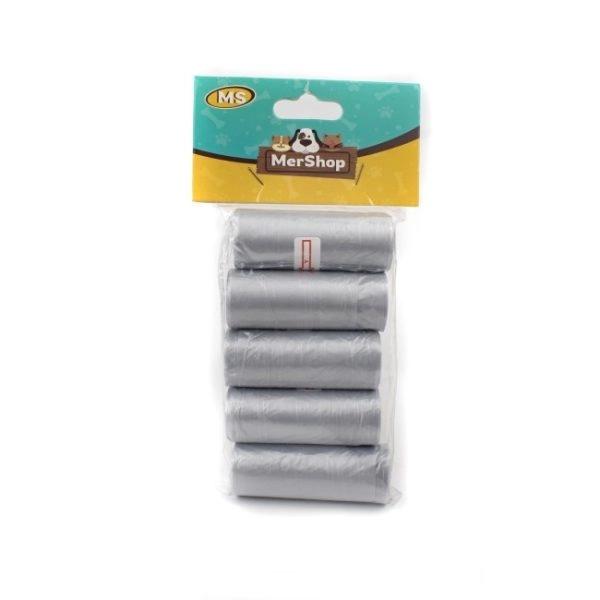 Imagen que muestra el producto Bolsas Higiénicas X 5 Para Mascotas. Bolsas higiénicas perfectas para llevar en los paseos diarios de tu mascota. Paquete x 5 UND, cada rollo cuenta con 12-13 bolsas. Material: Plástico Color: Surtido Disponible: Razas pequeñas, medianas y grandes. Medidas :