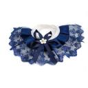 Imagen que muestra el producto Cuello Con Decoracion Para Mascotas. Collar con moño en el centro y cinta de tela ajustable Material: Poliéster   Color: Azul oscuro, azul claro, rosado.                                                                                                                          Disponible: Razas pequeñas Medidas:  Talla S: Largo30 cm *Ancho12 cm Talla M : Largo25 cm *Ancho11 cm Talla L : Largo30 cm *Ancho12 cm