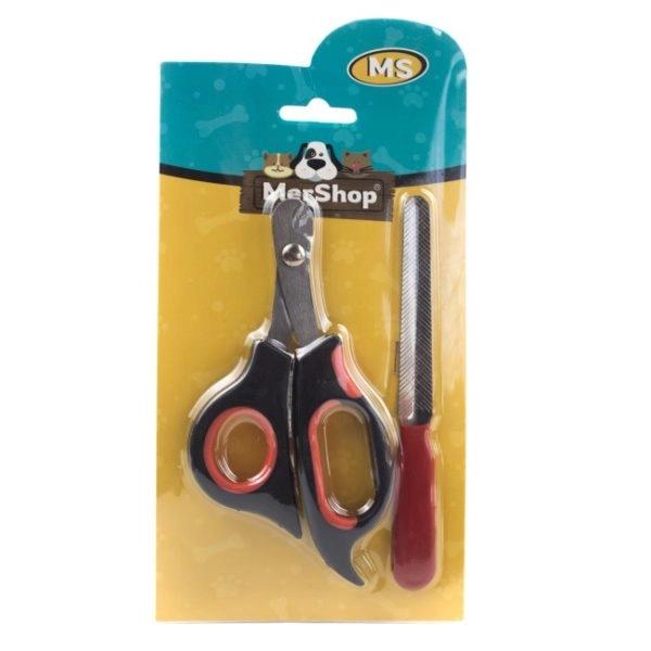 Imagen que muestra el producto Corta Uñas Con Lima Mascotas. Corta uñas tipo tijera, cuenta con hojas afiladas y lima para pulir y suavizar la textura de las uñas de sus mascotas. Material: Plástico Color: Rojo, rosado Disponible: Razas pequeñas y medianas.