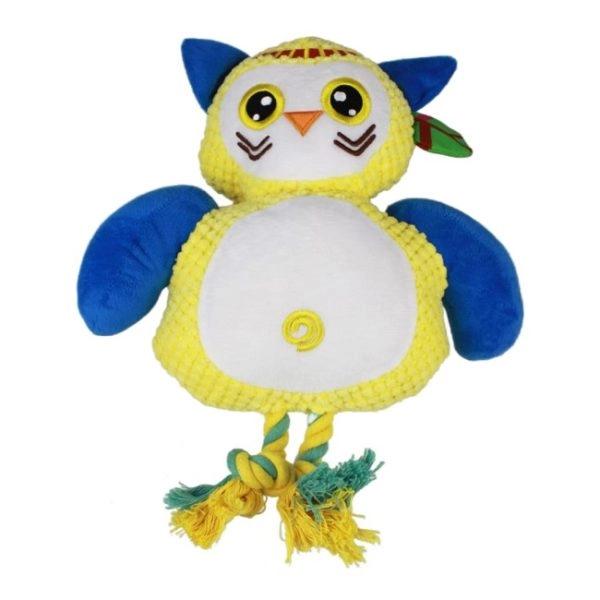 Imagen que muestra el producto Juguete Buho De Tela Para Mascotas. Juguete de tela buho con mordazas inferiores. Cuenta con sonido interno. Material: Poliéster Color: Disponible en la foto Disponible: Razas grandes