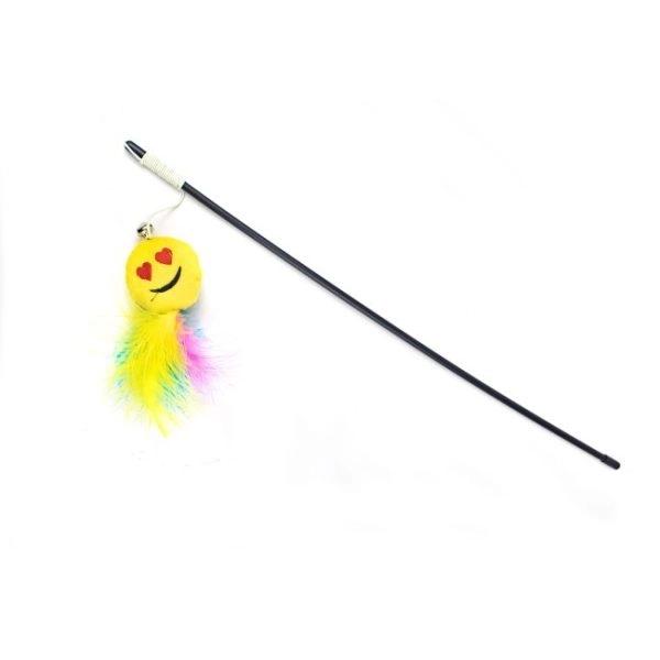 Imagen que muestra el producto Caña Emoji Para Mascotas. Caña para mascotas con juguete de felpa. Material: Poliéster, plástico, plumas  Color: Disponible en la foto  Disponible: Razas pequeñas