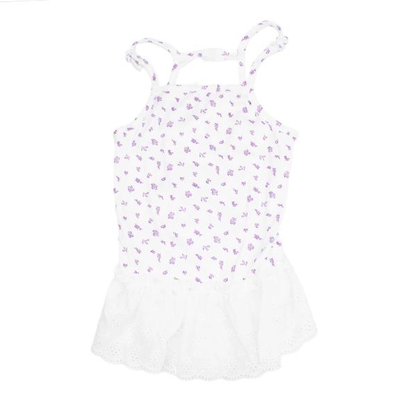 Imagen que muestra el producto Vestido De Tirantes Para Mascotas. Vestido de tirantes para mascotas con estampado de flores. Material: Poléster Color: Blanco, morado, rosado Disponible: Razas pequeñas y medianas