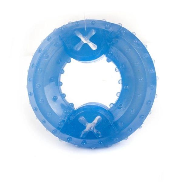 Imagen que muestra el producto Mordedor Dona Para Mascotas. Juguete dona macizo. Material: Plástico                                                                                                 Color: Azul                                                                                                 Disponible: Razas medianas y grandes