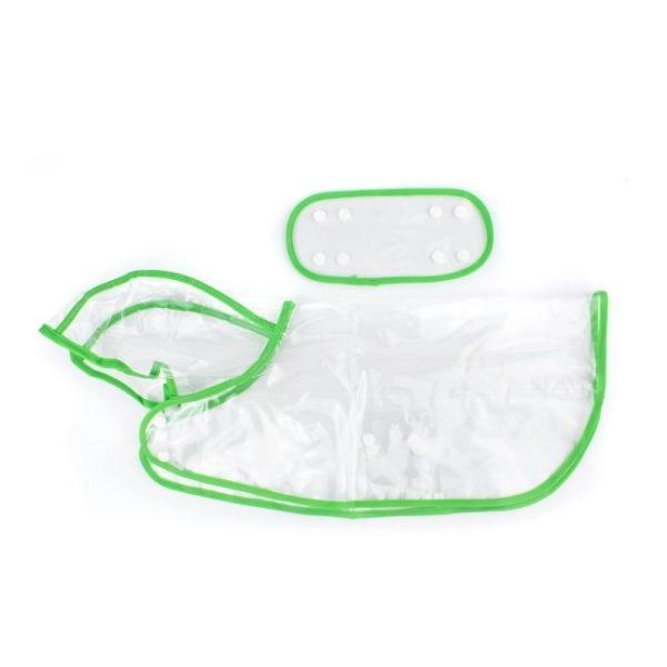 Imagen que muestra el producto Impermeable Transparente Para Mascotas. Capa de lluvia para mascotas, cuenta con botones para ajustar. Material: Poliéster                                                                                                                                                                                                             Color: Verde, rosado                                                                                                                                    Disponible: Razas pequeñas.