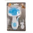 Imagen que muestra el producto Cepillo Orejas De Gatito Para Mascotas. Cepillo en forma de gato, cuenta con cerdas de plástico y mango con antideslizante. Viene con peine pequeño. Material: ABS Color: Azul, rosado Disponible: Razas pequeñas