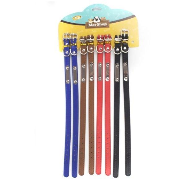 Imagen que muestra el producto Collar Con Estilo De Taches Para Mascotas. Collar con taches, cuenta con 6 puntos para ajustar a la medida y anillo tipo D para fijar la correa. Material: Cuerina, metal   Color: Rojo, negro, azul, café Disponible: Razas pequeñas. Medidas: Largo37 cm * Ancho 1.5 cm