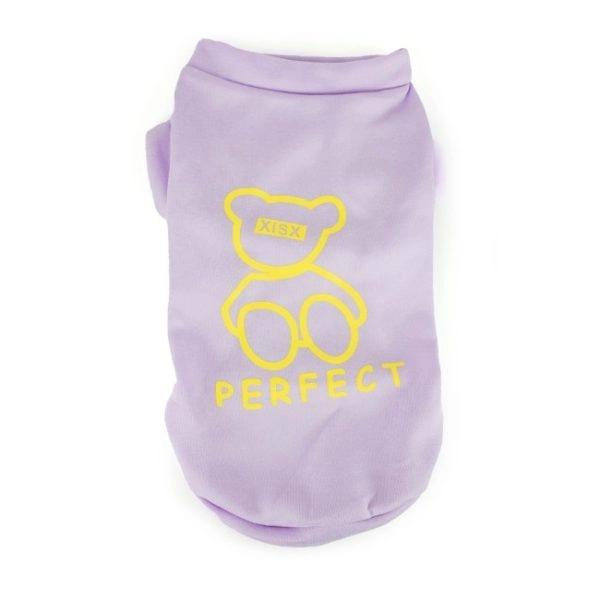 Imagen que muestra el producto Saco Oso Perfect Para Mascotas. Sueter estampado para mascotas. Material: Poliéster Color: Lila, rojo, rosado Disponible: Razas pequeñas y medianas