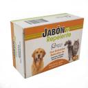 Imagen que muestra el producto Jabon Repelente Proquivet 90G. Jabón repelente Proquivet de uso externo, está indicado para la limpieza de la piel y el pelaje de las mascotas. Ayuda a repeler insectos. Ingredientes: Extractos naturales de limonaria, citronela, geranio, eucalipto. Presentación: Barra x 90 g. Disponible: Para perros y gatos de todas las razas y edades.