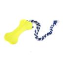 Imagen secundaria del producto Hueso Con Cuerda Para Mascotas. Juguete hueso chillón, cuenta con tirilla de tela. Material: Plástico Color: Naranja, amarillo, rosado Disponible: Razas medianas y grandes.