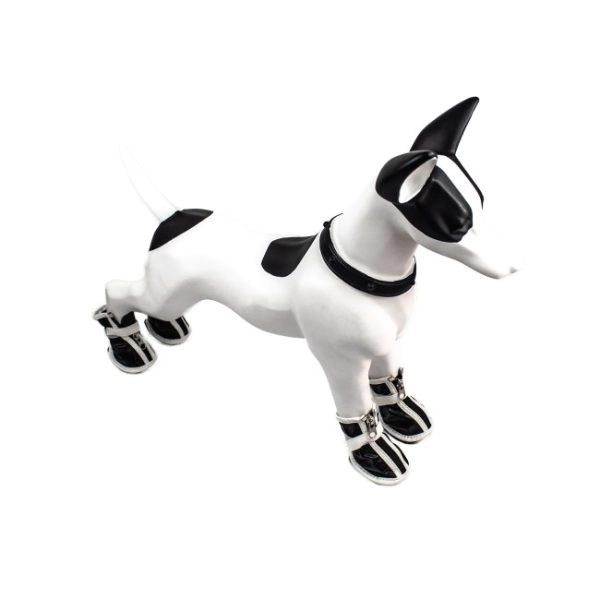 Imagen que muestra el producto Zapatos Unicolor Para Mascotas. Zapatos para mascotas con velcro ajustable, cremallera y suela de goma, en tallas 1, 2, 3, 4 y 5. Material: Poliéster                                                                                                                                                                                                                                                                                                      Color: Azul, rojo, negro, rosado                                                                                                                                                                                                                                                                 Disponible: Razas pequeñas y medianas.