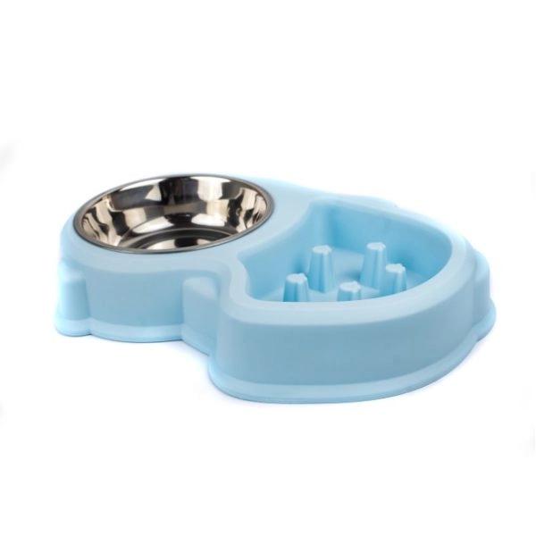Imagen que muestra el producto Comedero Antireflujo Con Bowl Removible Para Mascotas. Comedero con sistema antireflujo, cuenta con plato removible. Material: Plástico, acero inóxidable Color: Verde, rosado, azul Disponible: Razas pequeñas. Medidas: Largo 30,7 cm * Ancho 22,5cm Alto 5,3cm