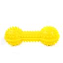 Imagen secundaria del producto Juguete Mancuerna Chillona Para Mascotas. Juguete mordedor en forma de maní, cuenta con textura de púas ideal para ayudar con la limpieza de dientes y encías de su mascota. Material: Plástico                                                                       Color: Verde, rosado, amarillo, azul                                                                   Disponible: Razas pequeñas y medianas.