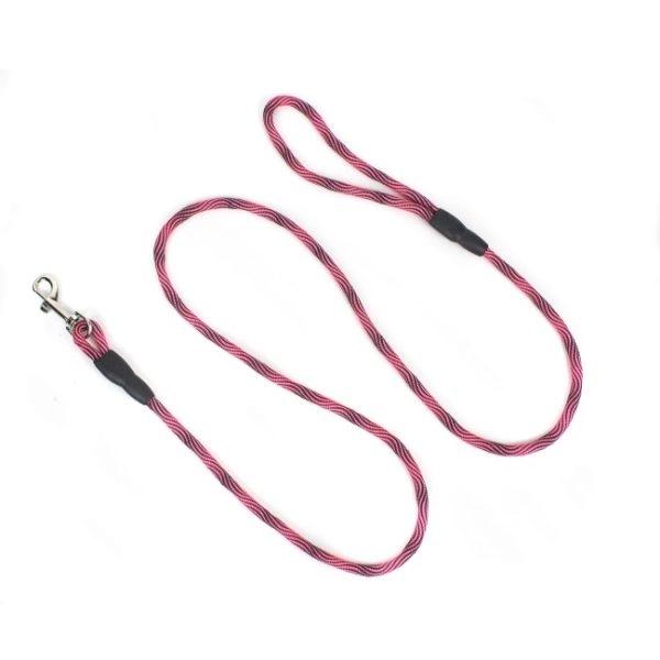 Imagen que muestra el producto Correa De Rayas Para Mascotas. Correa con mango cómodo y gancho para fijar al arnés o collar. Material: Poliéster, metal Color: Rojo, verde, azul, rosado Disponible: Razas pequeñas, medianas y grandes