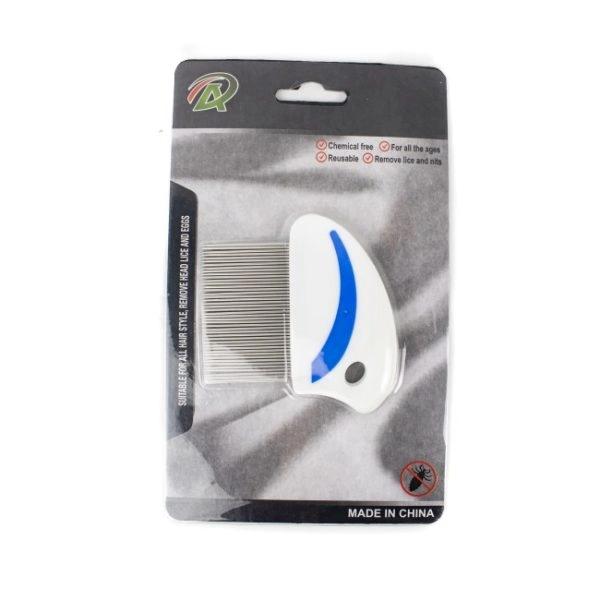 Imagen que muestra el producto Peine Dientes Finos  Para Mascotas. Peine antipulgas para mascotas, cuenta con dientes finos y mango ergónomico. Fácil y cómodo de usar. Material: ABS, acero inóxidable Color: Azul, rosado, morado, rojo Disponible: Razas pequeñas, medianas y grandes.