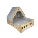 Imagen que muestra el producto Cuna Mediana Con Techo Para Mascotas. Cama para mascotas fácil de armar, con diseño de cuna, cuenta con forraje de tela y un tapete en el interior con el que su mascota podrá rascarse o afilarse las uñas.  Material: MDF, tela                                                                                                                                                                                                                                                                                                    Color: Disponible en la foto                                                                                                                                                                                                                                               Disponible: Razas pequeñas Medidas: Largo 60cm* Ancho 45cm* Alto 47cm