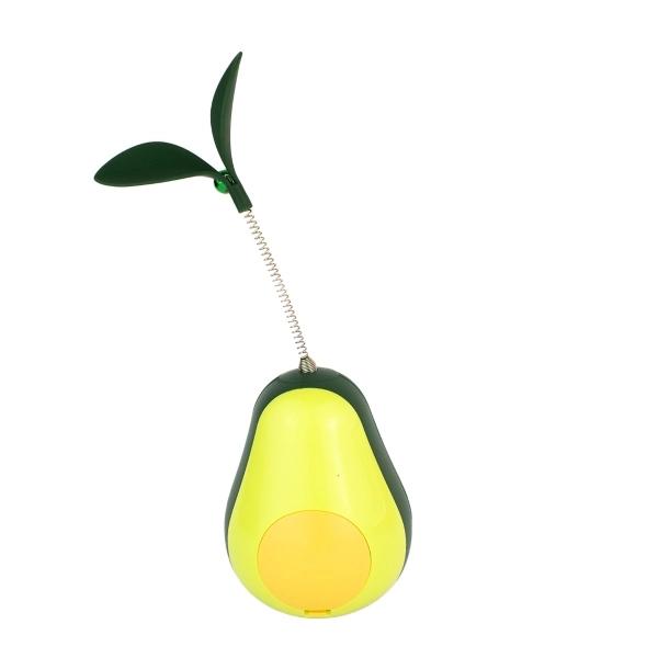 Imagen que muestra el producto Juguete Catnip Aguacate De Premios. Juguete catnip aguacate de premios con base semiesferica, cuenta con manija en la parte trasera para regular la cantidad de snakcs que salgan. Material: Poliéster Color: Disponible en la foto. Disponible: Razas pequeñas.
