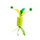 Imagen que muestra el producto Juguete Cilindro Para Mascotas. Juguete cilindro, cuenta con plumas en la parte superior. Material: Poliéster, plumas Color: Rojo, azul, naranja, morado, verde Disponible: Razas pequeñas