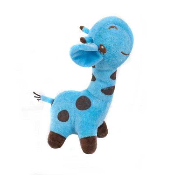 Imagen que muestra el producto Juguete De Tela Jirafa Para Mascotas. Juguete de felpa jirafa para mascotas cuenta con sonido interno. Material: Poliéster                                                                                                                                                                                                          Color: Morado, azul                                                                                                                                                                                                               Disponible: Razas medianas.