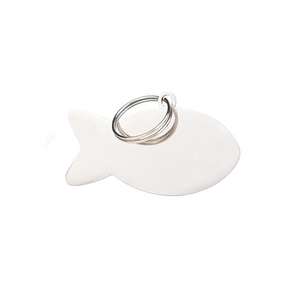 Imagen que muestra el producto Placa De Identificación Pez. Placa de identificación diseño de pez. Material: Metal Color: Disponible en la foto Disponible: Razas pequeñas y medianas.