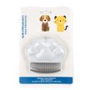 Imagen que muestra el producto Peine De Huellitas Para Mascotas. Peine con diseño de huellita, cuenta con cerdas arqueadas ideales para penetrar en el pelaje sin lastimar la piel de su mascota, eliminando el pelo suelto. Material: Plástico Color: Azul, gris, rosado Disponible: Razas pequeñas y medianas de pelaje largo.