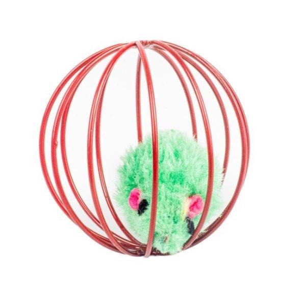 Imagen que muestra el producto Pelota Ratón Unicolor Para Mascotas. Pelota con ratón de felpa. Material: Alambre, Poliéster Color: Rojo, verde, rosa Disponible: Razas pequeñas
