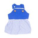 Imagen secundaria del producto Vestido Tirantes Con Botones. Vestido a rayas con detalles bordados y tirantes con botones. Material: Poliéster Color: Morado, café, azul Disponible: Razas pequeñas y medianas