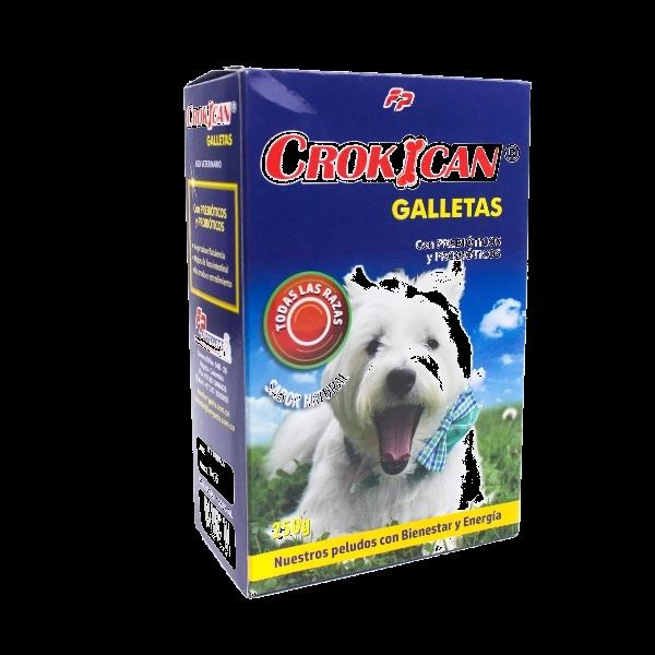 Imagen que muestra el producto Galletas Crokican 250Gr, 500Gr. Suplemento alimenticio con prebióticos y probióticos. No produce estreñimiento, mejora la flora intestinal, no produce flatulencia. Sabor a pollo. Ingredientes: Harina de maíz, harina de trigo, harina de soya, grasa vegetal y/o animal.
Disponible: Perros de todas las razas y edades.