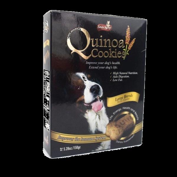 Imagen que muestra el producto Galletas Quinoa Energy Razas Grandes 150Gr, 250Gr, 1000Gr. Suplemento dietario. Ayuda a prolongar la vida saludable de su mascota. Mejora el sistema inmune. Alto poder nutricional. Ayuda a la digestión. Bajo en grasa. Ingredientes: Harina de centeno, semillas de quinua, grasa de cerdo, aceite de soya. Disponible: Perros de razas grandes a partir de los 2 meses de edad.