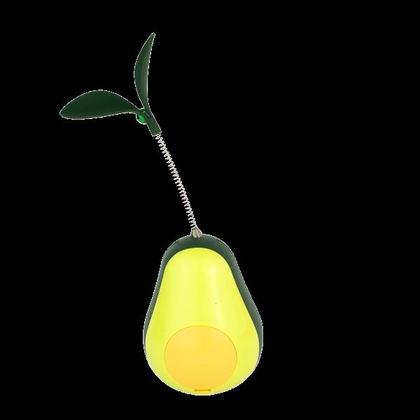 Imagen que muestra el producto Juguete Catnip Aguacate De Premios. Juguete catnip aguacate de premios con base semiesferica, cuenta con manija en la parte trasera para regular la cantidad de snakcs que salgan. Material: Poliéster Color: Disponible en la foto. Disponible: Razas pequeñas.