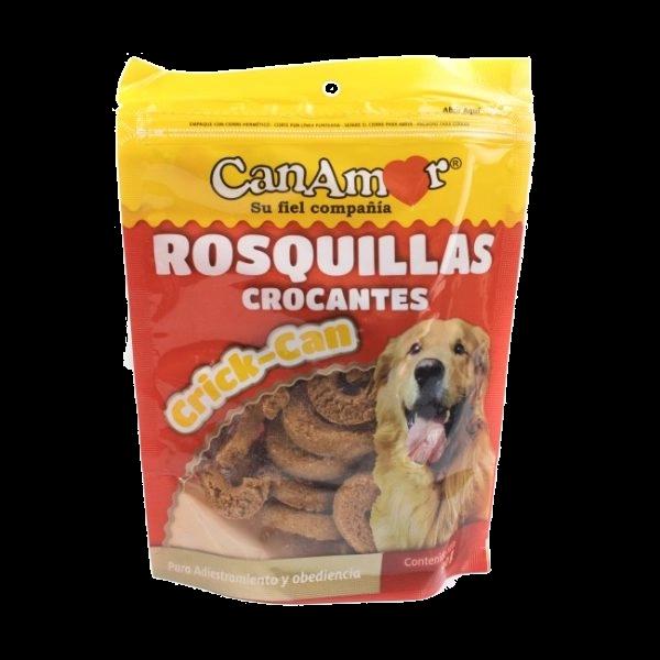 Imagen que muestra el producto Rosquillas Canamor Crick Can 90Gr. Suplemento alimenticio ideales para acompañar el programa de adiestramiento y obediencia canina. Ingredientes: Harina de trigo, maregarina, torta de soya, hidrolizado de higado de cerdo y/o pollo. Presentación: 90gr Disponible: Para perros de todas las razas y edades.