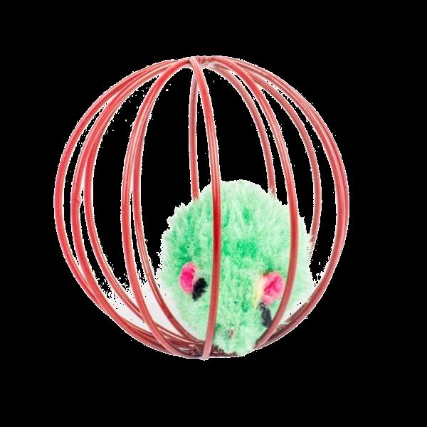 Imagen que muestra el producto Pelota Ratón Unicolor Para Mascotas. Pelota con ratón de felpa. Material: Alambre, Poliéster Color: Rojo, verde, rosa Disponible: Razas pequeñas